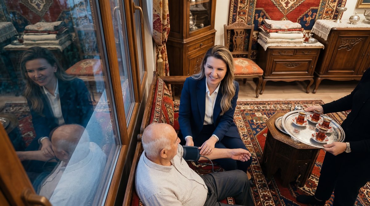 Illustration of a stethoscope and a Turkish tulip representing culturally sensitive healthcare in Houston.