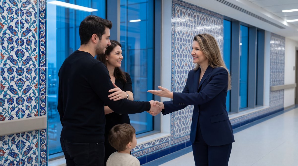 Isometric illustration of a modern, welcoming bilingual internal medicine clinic